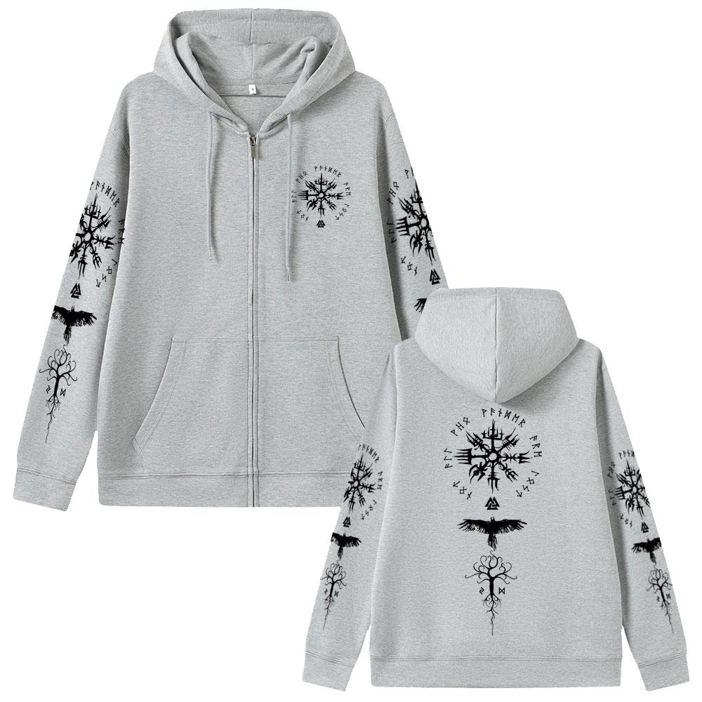 Wikinger Runen Kompass Reißverschluss Hoodie Herren Gothic Rock Übergroß Zip Up Jacke Herren Damen Freizeit Sweatshirts