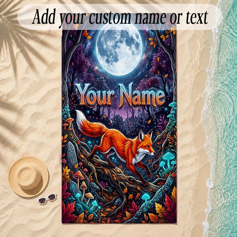 Fox Theme Soft Beach Towel Personalized Custom Name Text Towel Portable for Beach Pool Travel