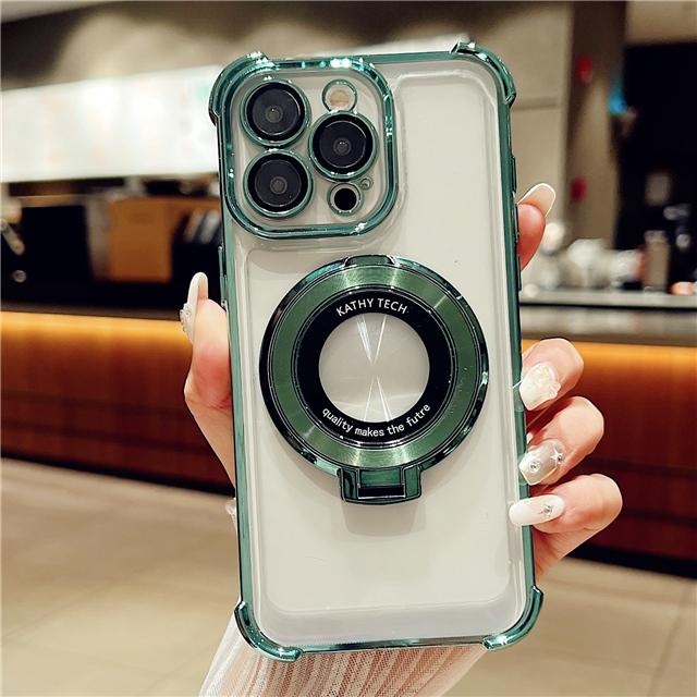 For iPhone 15 Pro Max Luxury Plating Frame Magsafe Magnetic Stand Phone Case For iPhone 11 12 13 14 16Plus Lens Protective Cover