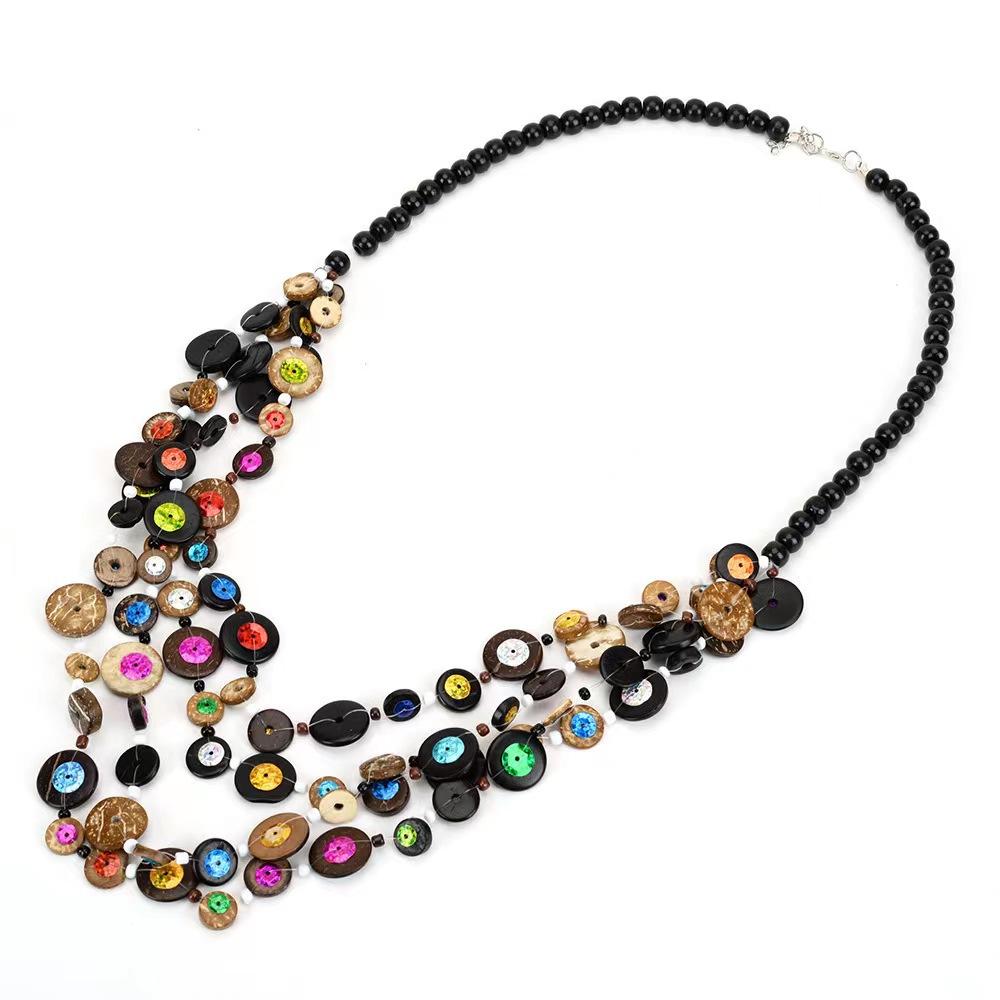 Bohemian Ethnic Necklace Women's Black Wood Bead Chain Retro Personality Long Necklace Handmade Jewelry Collar