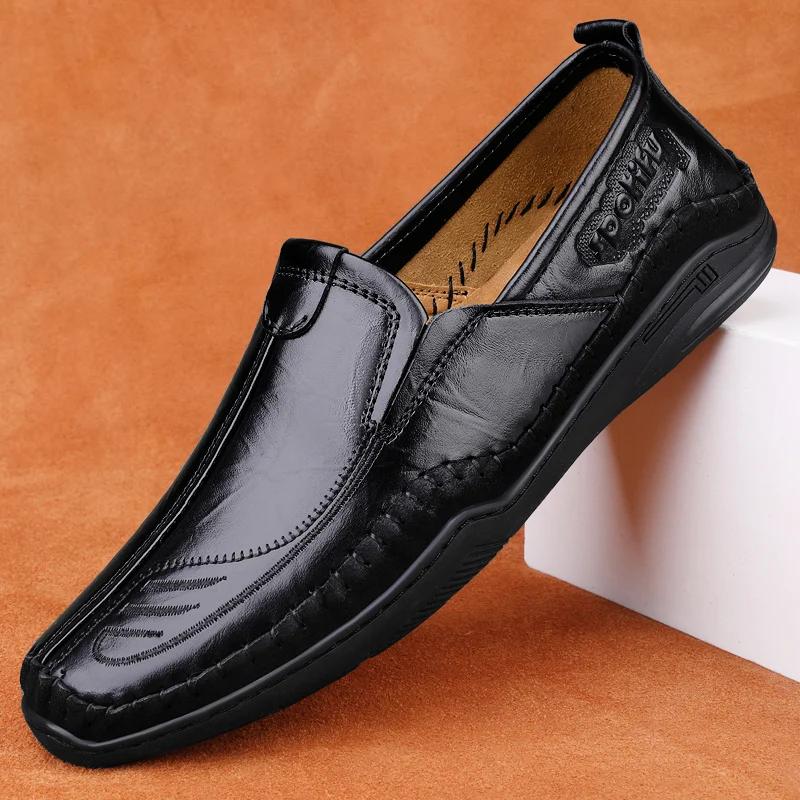 Men Genuine Leather Shoes Formal Dress Office Loafers Large Size Casual Soft Mens Business Comfortable Non-slip Driving Shoes