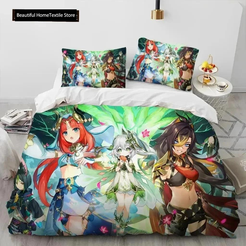 Anime Genshin Impact Hra Ložní souprava Chlapci Dívky Velikost Twin Queen Povlak na přikrývku Povlak na polštář Postel Děti Dospělí Domácí textil