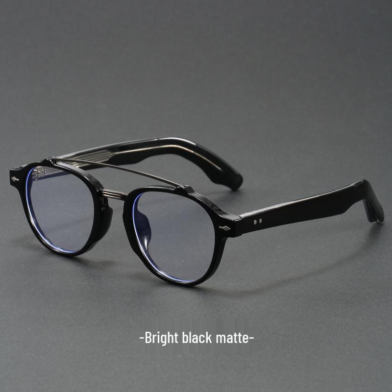 Women's Blue Transparent Double-Beam Acetate Glasses Frame with Flat Lenses & Blue Light Blocking Option