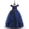 Girls Long Princess Dress Off Shoulder Applique Tulle Formal Gown Kids Pageant Wedding Party