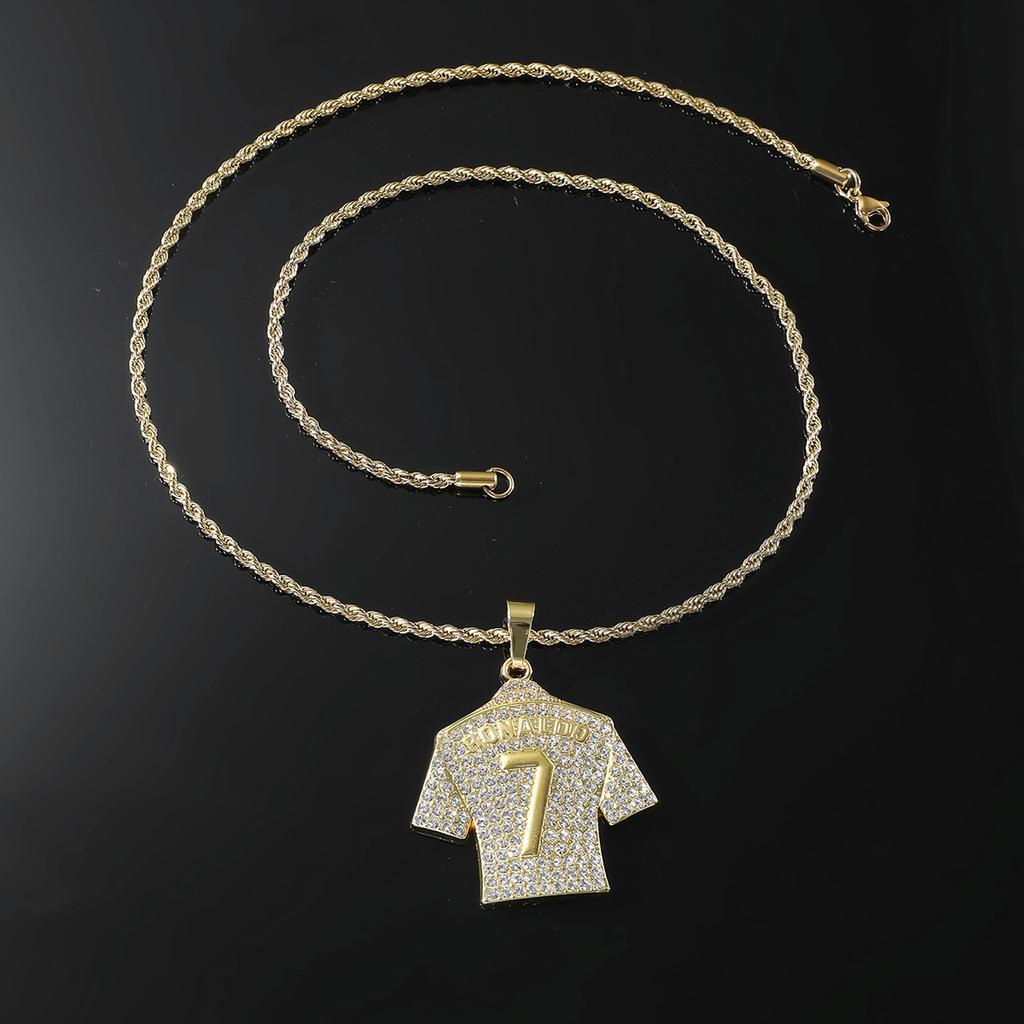 HNSP Cristiano Ronaldo CR 7 Jersey Full Zircon Pendant Chain Necklace For Men Boy Soccer Fans Hip Hop Zircon Accessories