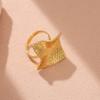 Golden Plated Hammered Square Open Adjustable Ring for Women Minimalist Statement Jewelry Gift