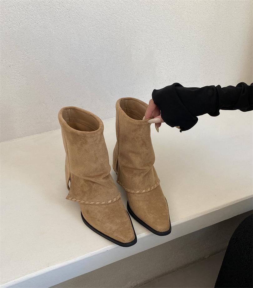 

Queen Fan Brown Retro Thick Heel Boots Children s Boots 2025 New Autumn Skirt Skinny Boots 40 хаки