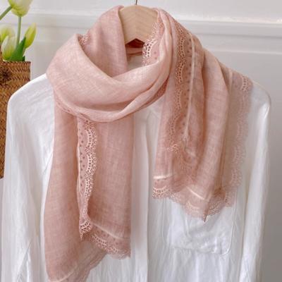 Bufanda de Algodón y Lino con Borde de Encaje Tie-dye Retro para Mujer, Versátil para Primavera, Otoño, Verano, Delgado, Protector Solar, Chal Pequeño con Hilo Corto