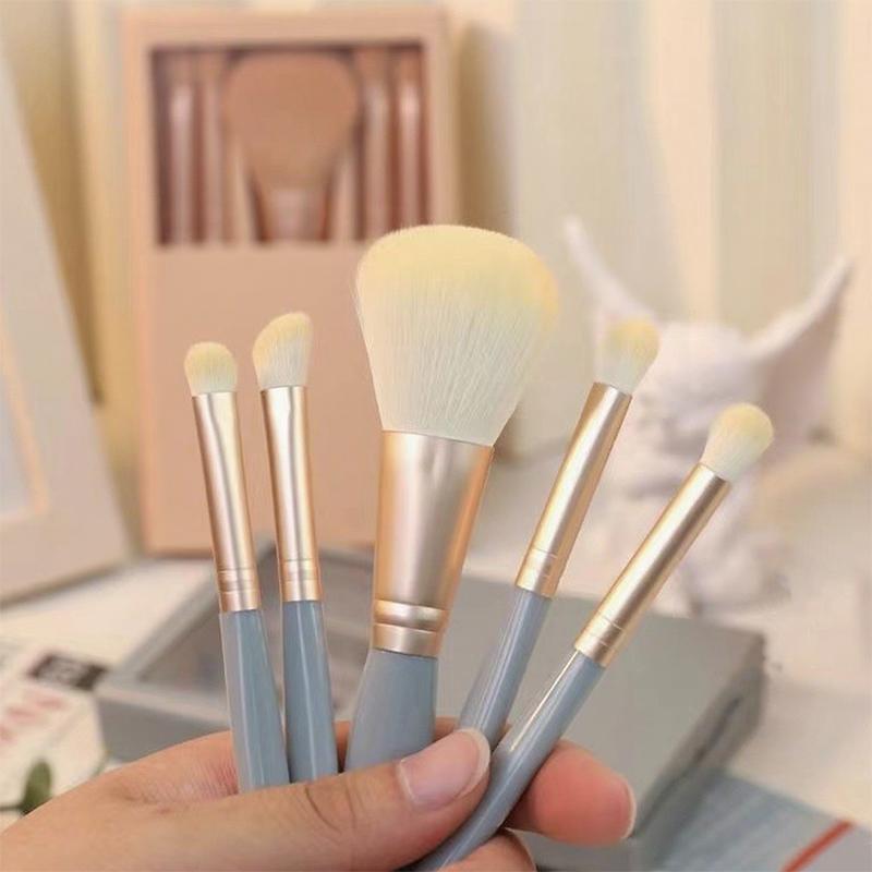 WTEMPO Set di pennelli per trucco eleganti tinta unita con scatola portaoggetti, pennelli morbidi portatili per trucco da viaggio all'aperto