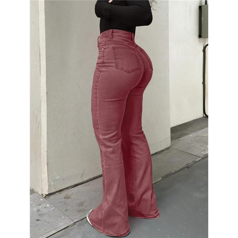 High Waist Schlagjeans für Damen Streetstyle Mode Stretchig Slim Fit mit Taschen Lässige Denim Hose