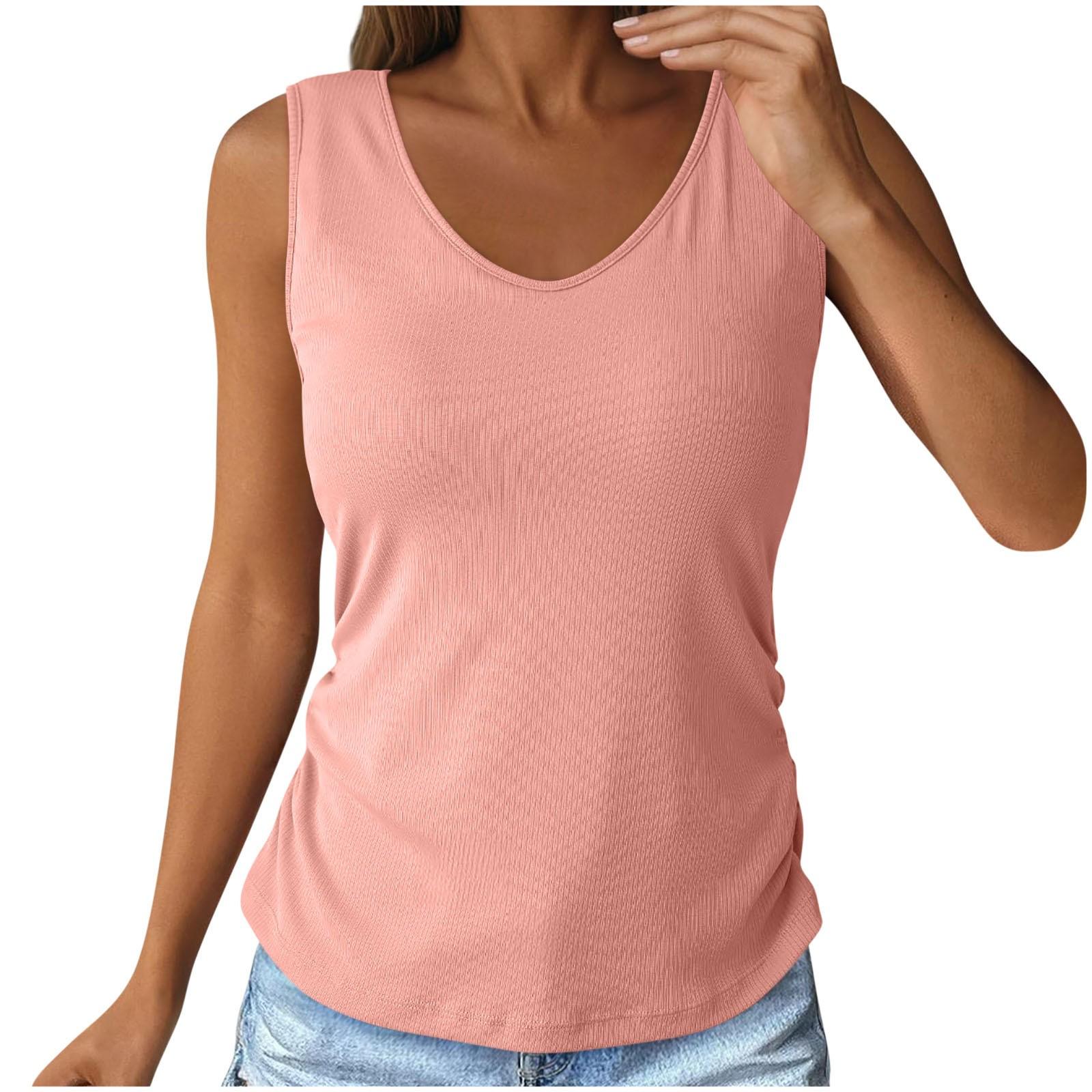 

Women s Fashion Casual Slim Sleeveless V-Neck Stripe Knit T-Shirt Top XL розовый