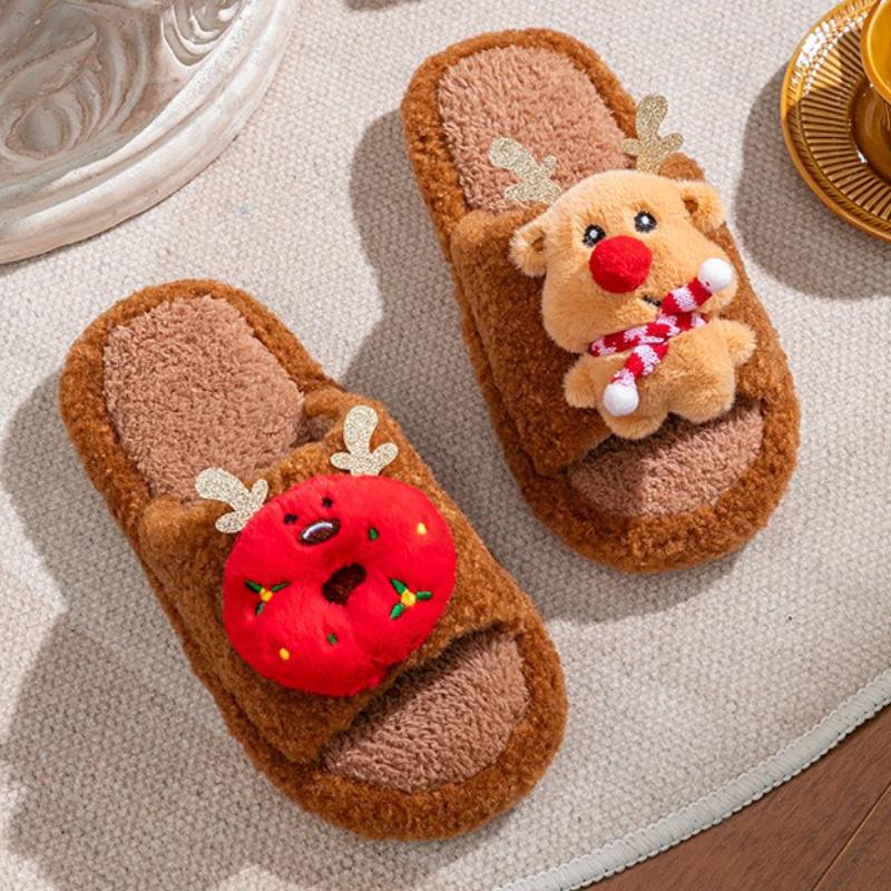 Fashion Christmas Women's Cotton Slippers Winter New Cartoon Fashion Lightweight Plush Shoes Comfortable Warm Non Slip Indoor Home Shoes