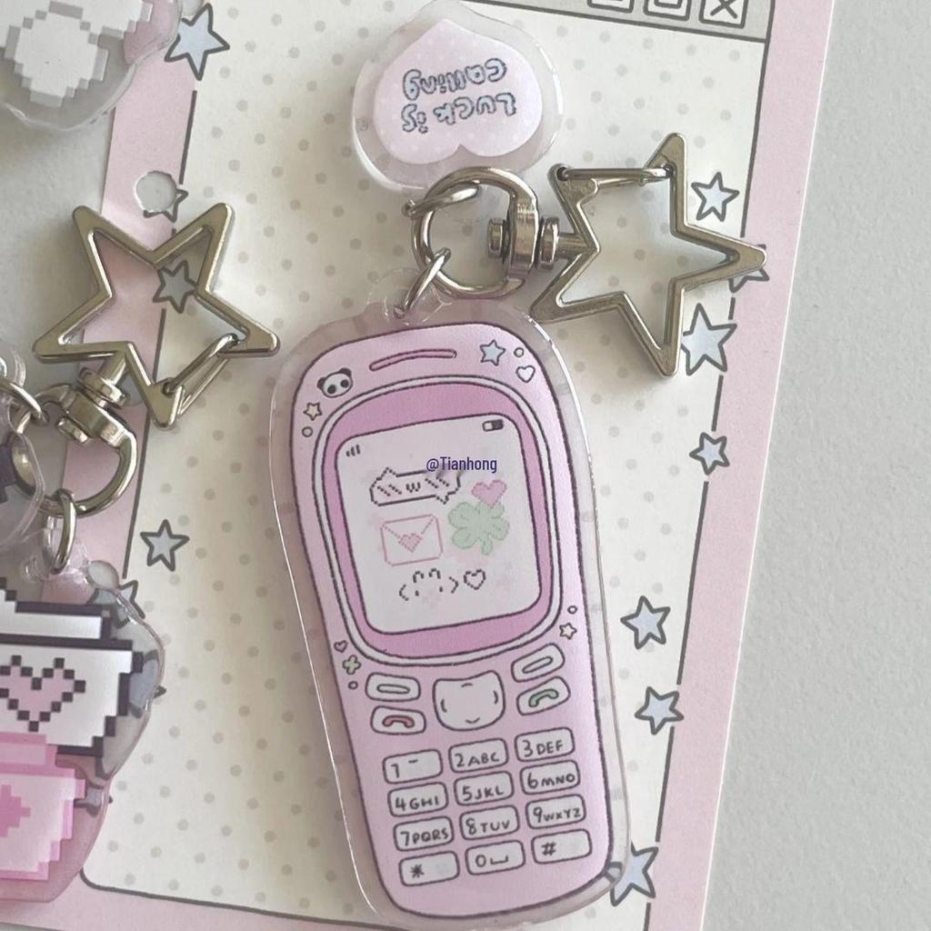 Pixel Cute Rabbit & Cat Clover Pendant Keychain - Creative Backpack Accessory Gift for Bestie