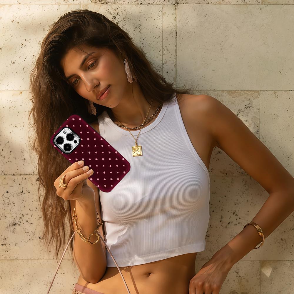 Pink Star Pattern Phone Case for IPhone 17AIR 16E 16 15 14 13 12 11 17 Pro Max Plus Double-layer Back Cover