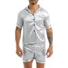 Mens Silky Satin Pajamas Set Short Sleeves Button Down Shirt Top with Shorts Sleepwear Loungewear