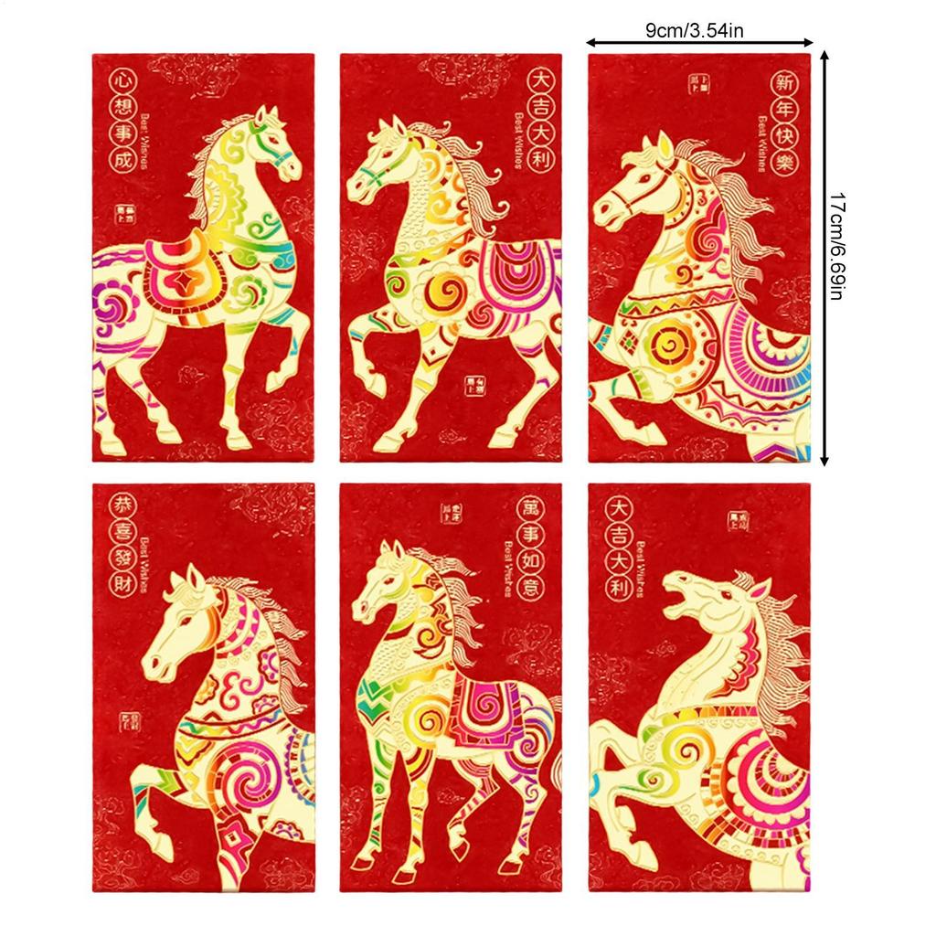 Red Envelopes for Money 6-Piece New Year Large 2026 Horse Year Red Packet Money Envelopes for Cash Card Jewelry Keepsake Home