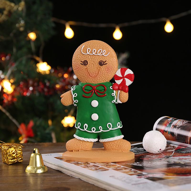 Christmas Gingerbread Man Decor Resin Cartoon Holiday Tabletop Ornament For Festive Atmosphere