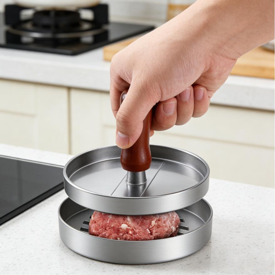 Hamburger Patty Press, Aluminum alloy Non-Stick Coated Handle, Kitchen Gadget for Pressing and Filling Patty Molds