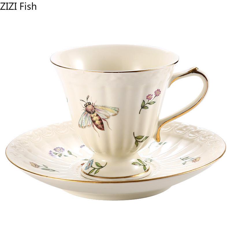 Butterfly Pattern Gold-plated Ceramic Cup&saucer Dining Table Coffee Cup Milk Mugs Afternoon Tea Teacup Fruit Juice Container