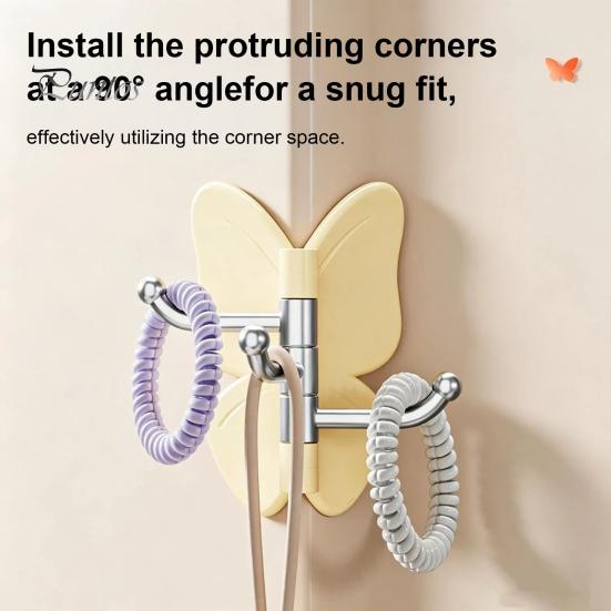 Corner Storage Hooks Rotating Butterfly Adhesive Wall Hooks, 3-Prong No-Drill Swivel Hangers, with Flexible Adjustable Angle Space-Saving Hook,