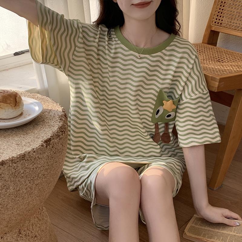 Summer Woman Pajama Cotton Cartoon Sleepwear Orange Cartoon Printing Pyjamas Set Young Lady Shorts Pullover Lingeries