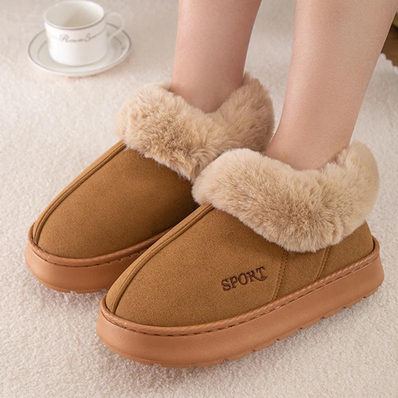 Thick Plush Snow Boots Women Casual Wrap Heel Faux Fur Cotton Padded Shoes Woman Comfy Anti-slip Winter Boots Mujer