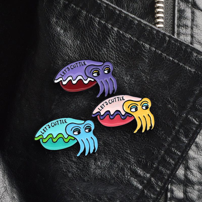 Big Eyes Anime Squid Drip Oil Brooch - Underwater Animal Cuttle Pin Badge