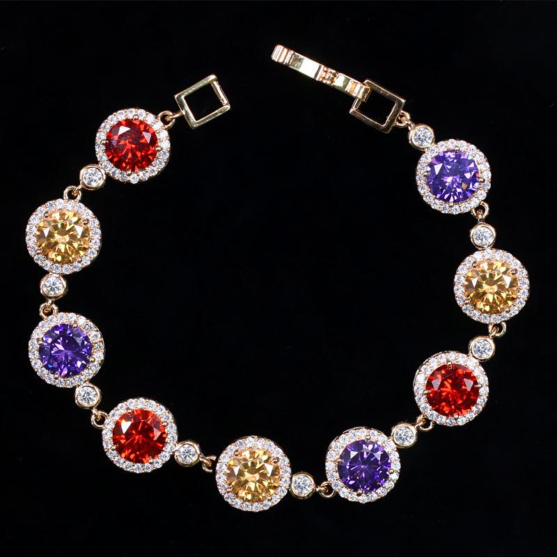 Sweet Jewelry Aaa Grade Handmade Micro-Inlaid Zircon Bracelet Environmentally Friendly Copper Electroplated Real Gold Jewelry