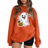 Women's Long Sleeve Neck Sweatshirt Loose Fit Casual Pullover Top with Small Halloween Print