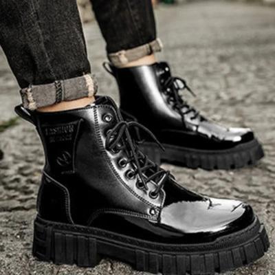 Fashion Warm Male Shoes Black Winter Patent Leather Bright Upper Men's Boots New Non Slip Fashion Comfortable Hot Selling Footwear Cheap