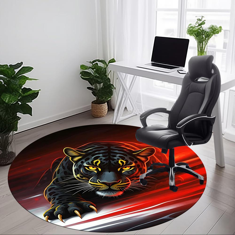1pc Jaguar Pattern Chair Carpet for Office, Round Non Slip Durable Large Size Office Carpet, Suitable for Office