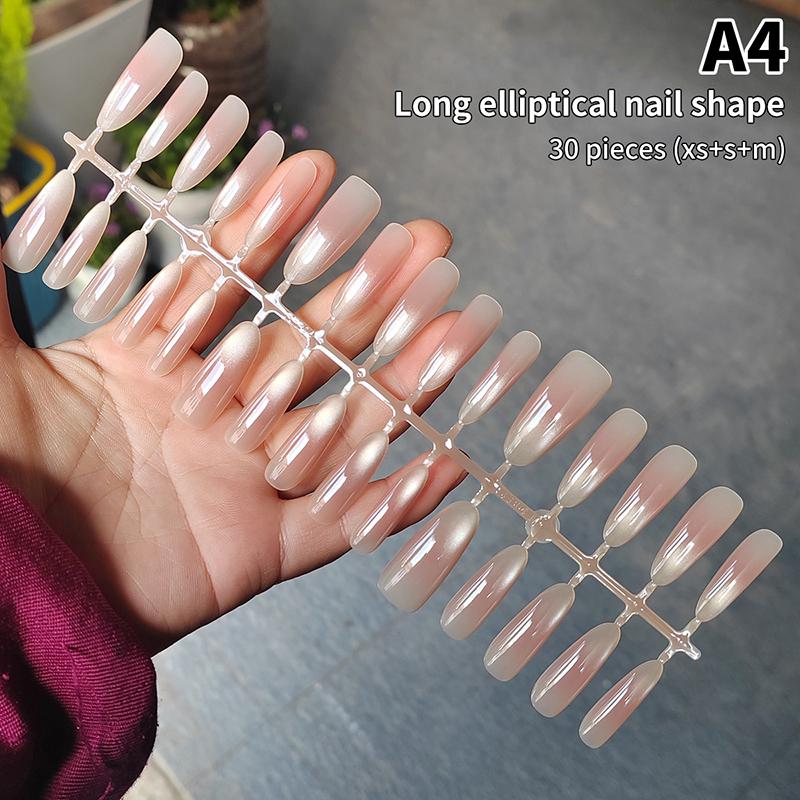 30Pcs Press On Nails French Tip Fake Nail Set Square Shape Reusable Stick-on For Women Girls Day Out