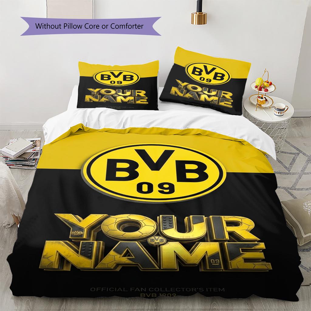 Name Custom Borussia Dortmund Logo Pattern Bedding Set Quilt Cover Pillowcase Home Decor Gift (1 * Duvet Cover + 2 * Pillowcase, Without Core)