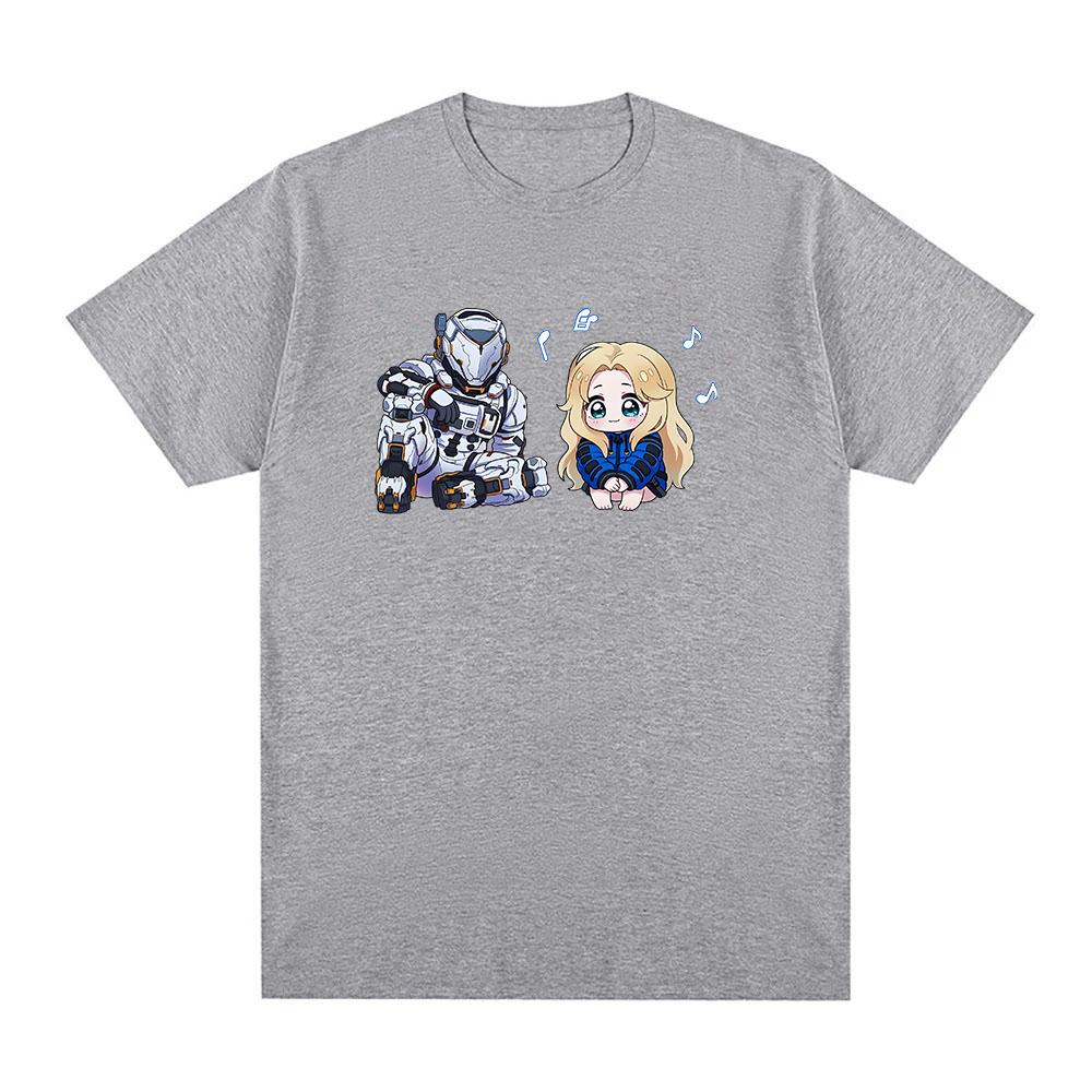 

Pragmata 2026 New Game T-Shirt Diana and Hugh Cartoon Print Clothing Cute Casual Cotton Tee-shirt Summer Short Sleeve Tees XS серый