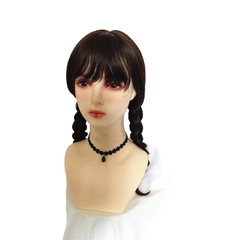 Black Double Ponytail Braided Pigtail  Wig