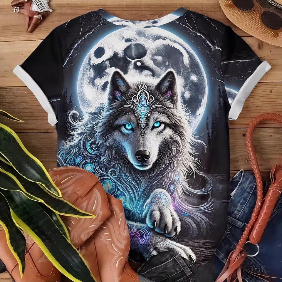 Women's Round Neck T-shirt Summer Casual Fashion Short-sleeved Top 3D Cat Print Animal Pattern Large Size Women's Clothing