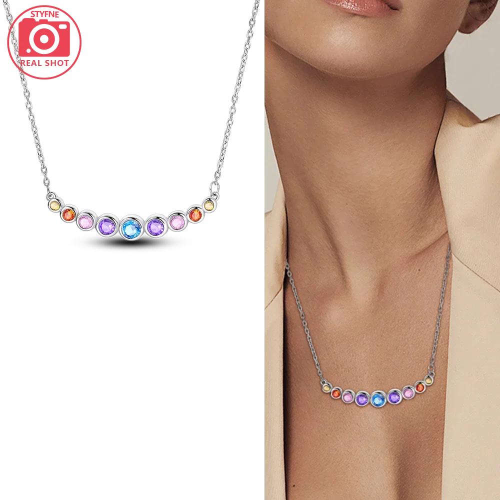 

925 Silver Women Jewelry Exquisite Necklace Colored Zirconia Painting Board Circular Cat Necklace Friend Party Gift