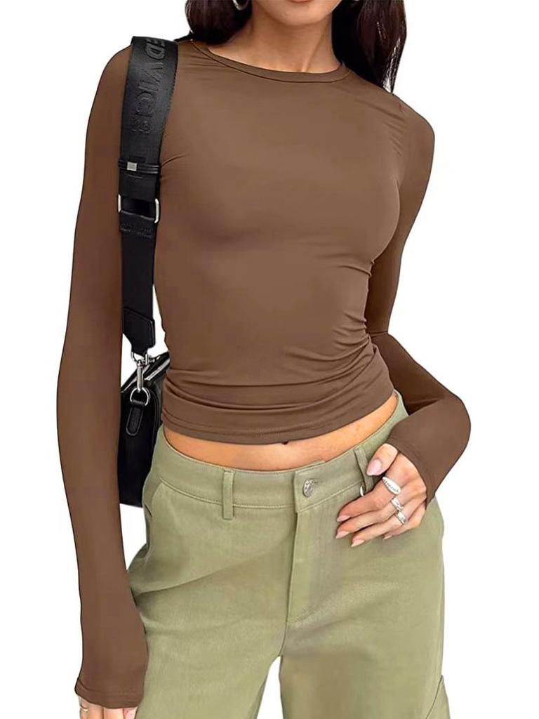 Fall New Sexy Women's Short Sleeve T-Shirt Cami Top Slim Fit Long Sleeve