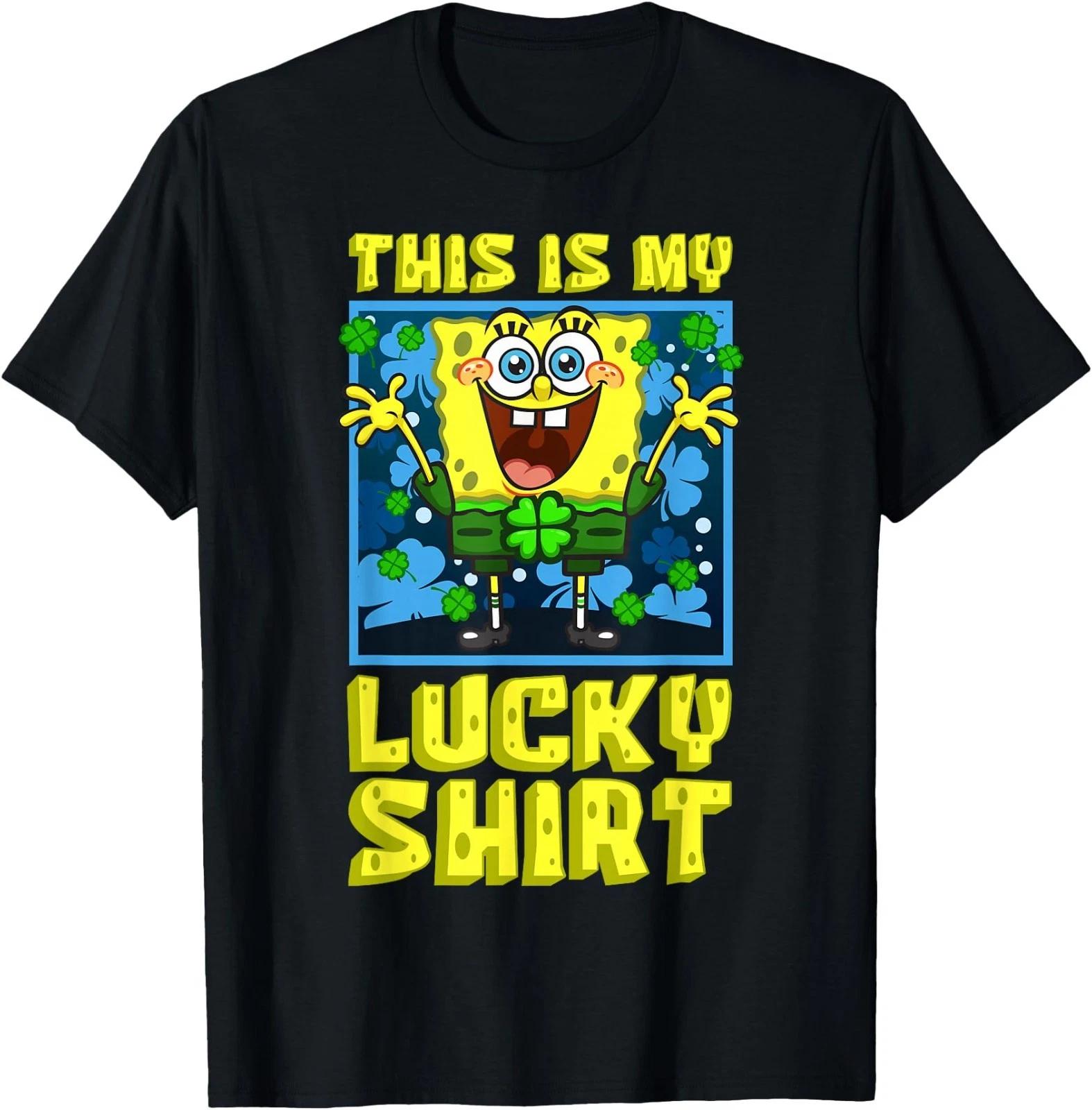 SpongeBob This is My Lucky Shirt St Patrick Luck Clovers Fun T-Shirt L