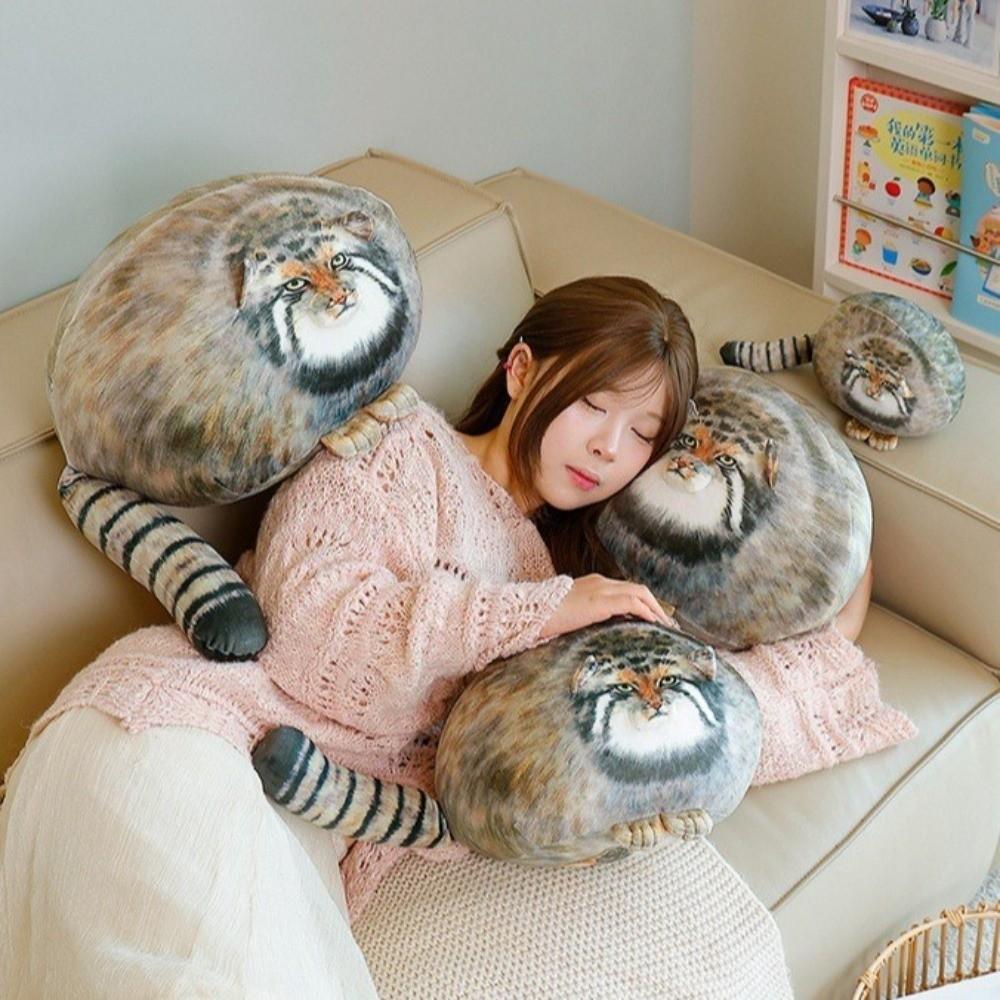 Oreiller Peluche Chat Câlin Simulation Réaliste Oreiller Chat Mignon Jouet Peluche Manul Décoration de Chambre