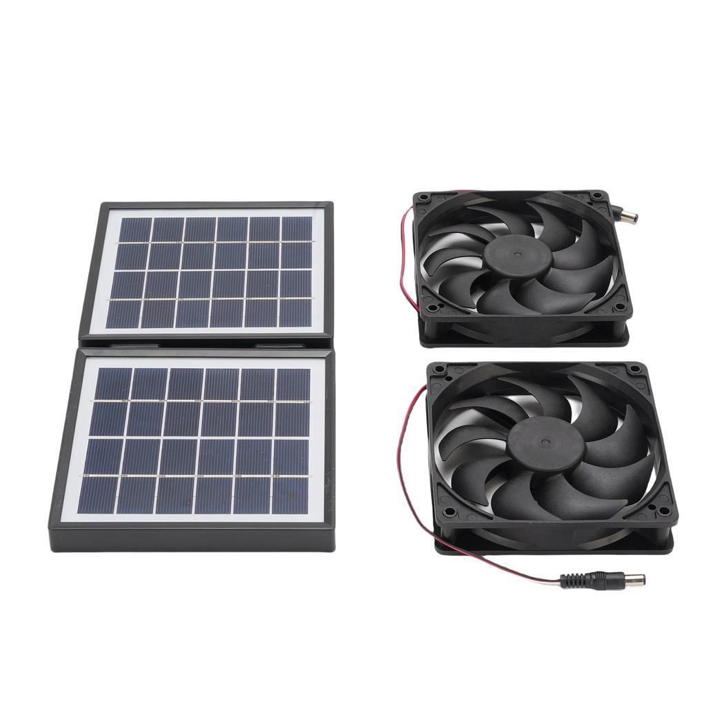 Solar Exhaust Fan Kit Rain Proof 2x5W Exhaust Ventilation Cooling Fan with 10W Foldable Solar Panel for Outdoor Pet House Utility Room