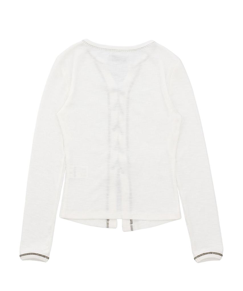 DELICCENT Color Block Lace-Up T-Shirt [Ivory]