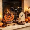 Housewarming Gifts for Home Lovers Halloween Wooden Tabletop Decor, Vintage Pumpkin Ghost Bat Figurines, Rustic Farmhouse Autumn Atmosphere