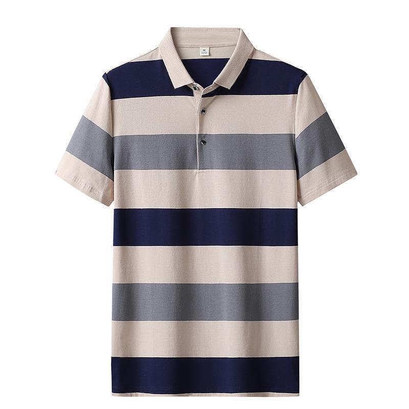 Summer New Men Short Sleeve Stripe Lapel Polo Shirt Men Business Casual Golf Polo Shirt