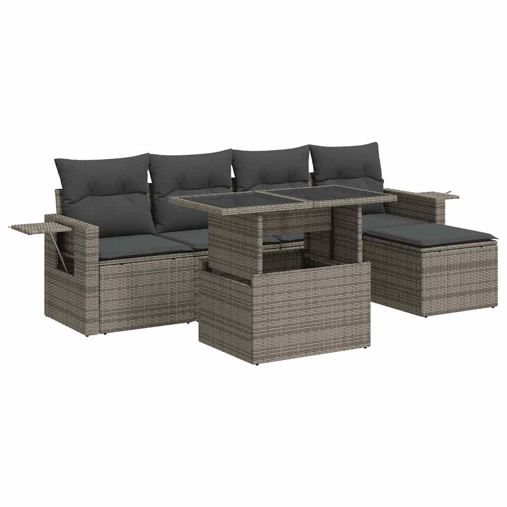 Vidaxl 6-Cz. Set di Mobili da Giardino con Cuscini, Grigio, Polyrattan