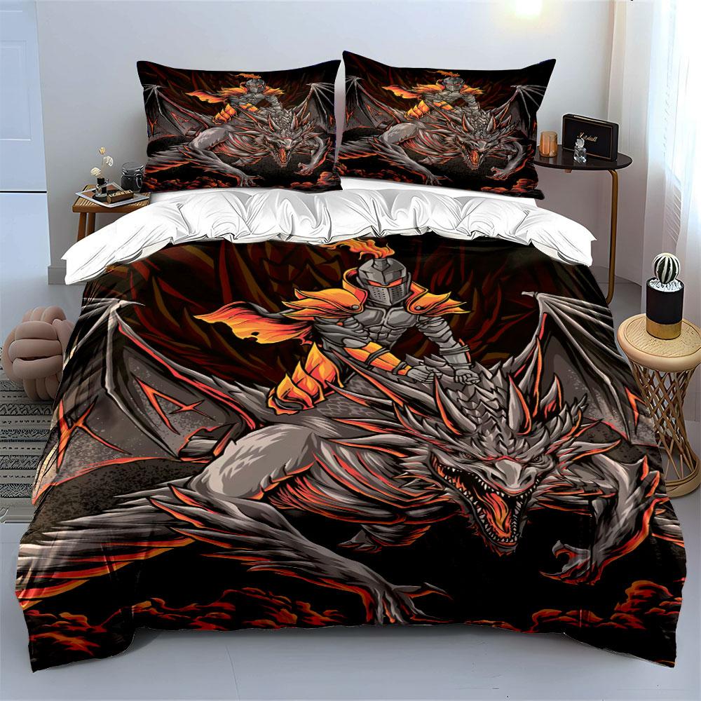 Knight and dragon motif. Bedding sets Duvet cover sets Duvet covers Pillowcases(1 * Duvet Cover 2 * Pillowcases, without duvet insert)