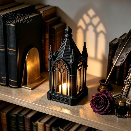 Decorative Desk Accessory Gothic Cathedral LED Candle Lantern Church Shaped Flameless Tealight Lamp Luminous Figurine for Home Spooky Vintage