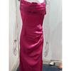 Women Satin One Shoulder Cowl Neck Maxi Dress Ruched High Slit Bodycon Slim Fit Elegant Evening Prom Party Formal Gown Multi Color