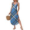 Women's Summer Long Dress, Sleeveless with Side Slits, Long Plaid Printed Vest Dress