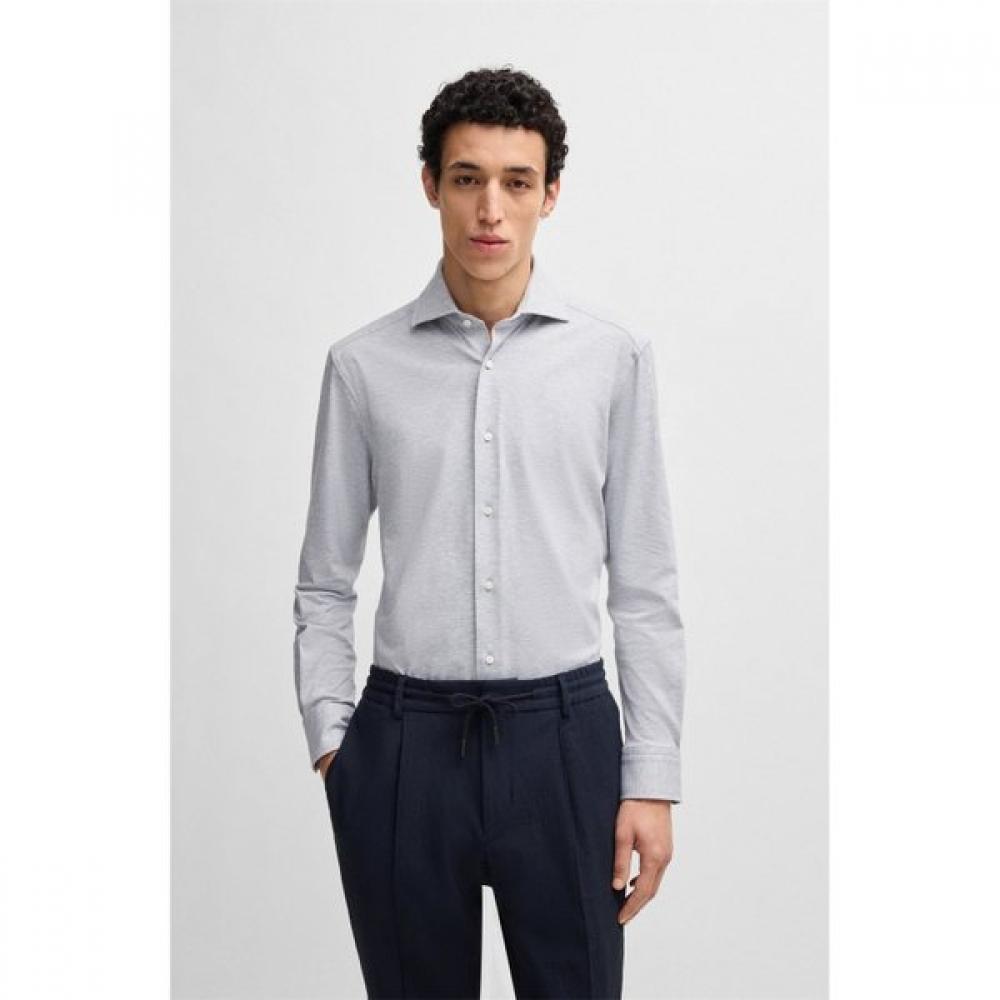 Boss Italian Cotton Blend Slim Fit Shirt Open Grey  50539612073 39